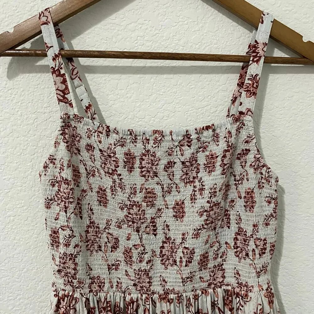 Old Navy Smocked Floral Midi Dress Womens S Pink Gray Adjustable Straps - Picture 4 of 8